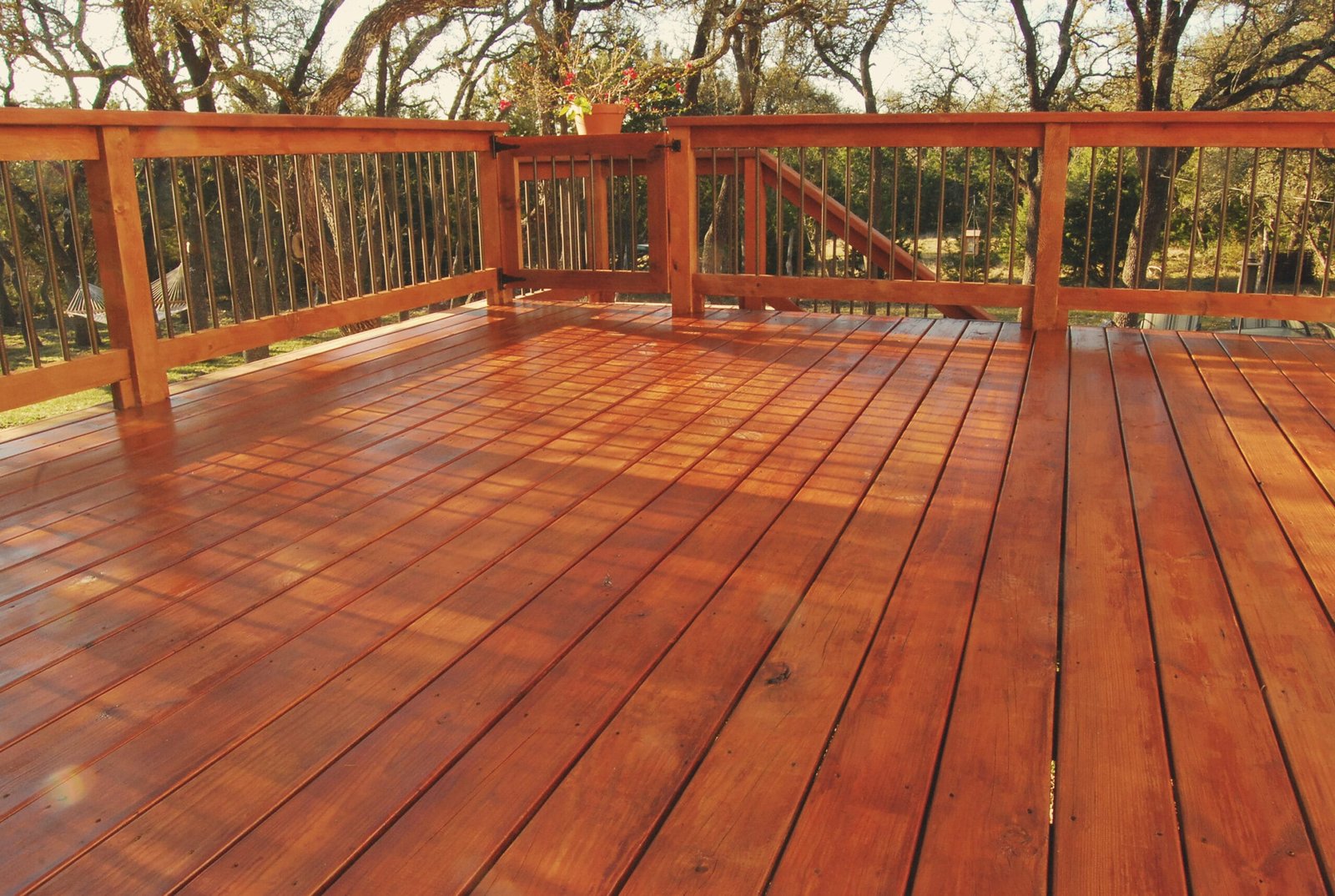 Newly,Stained,Deck,In,Backyard